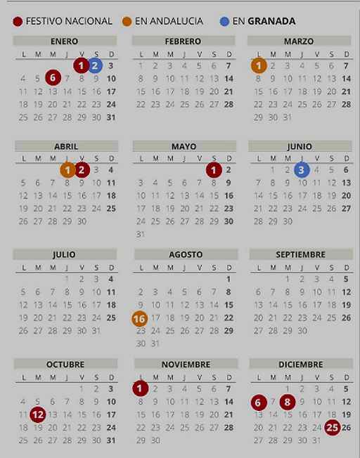 calendario laboral y festivos Granada 2021